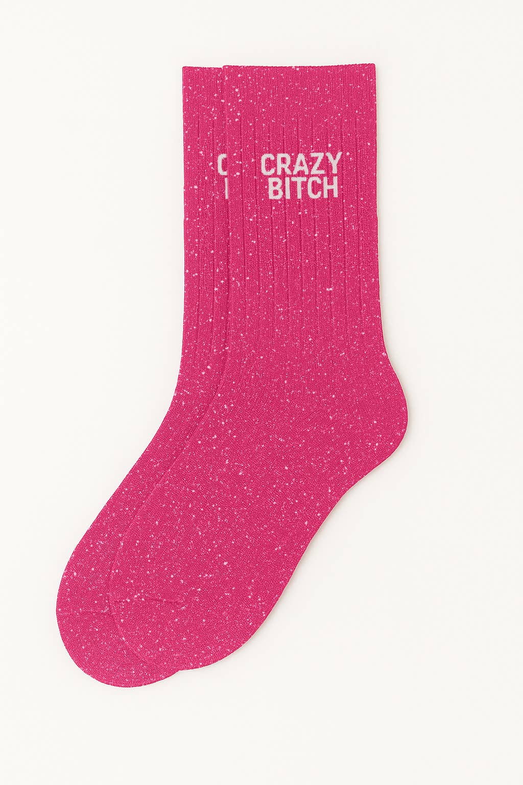 Chaussettes à Paillettes à Message "Crazy Bitch" Fuschia