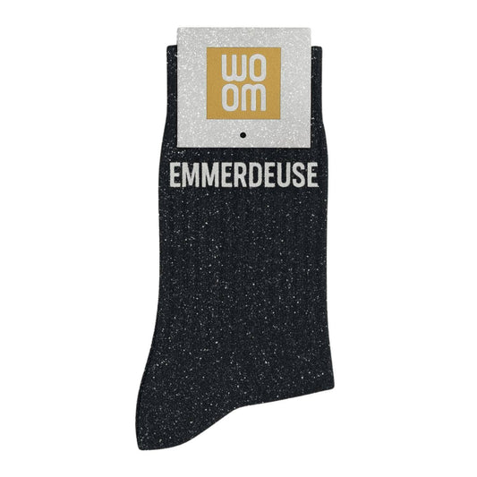 Chaussettes à Paillettes à Message "Emmerdeuse" Noir