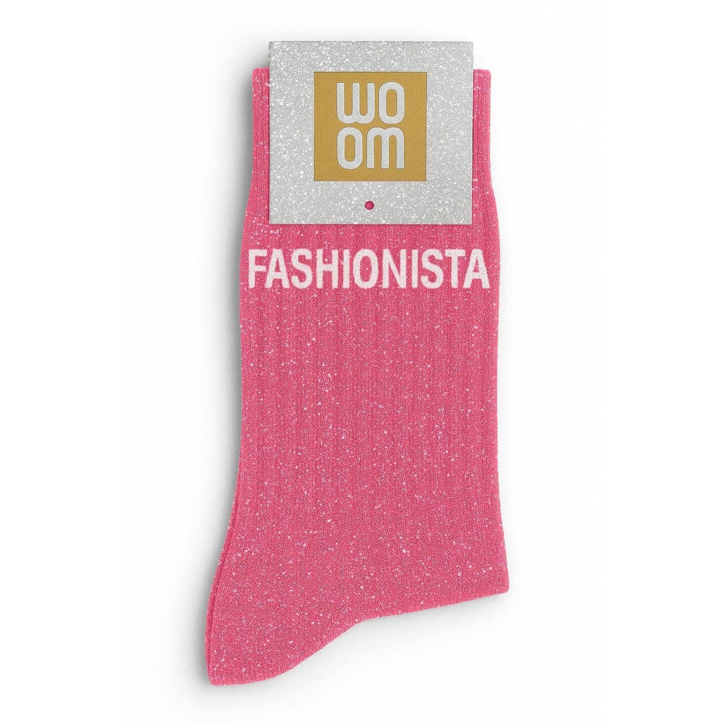 Chaussettes à Paillettes à Message "Fashionista" - Rose