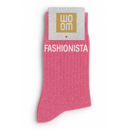 Chaussettes à Paillettes à Message "Fashionista" - Rose
