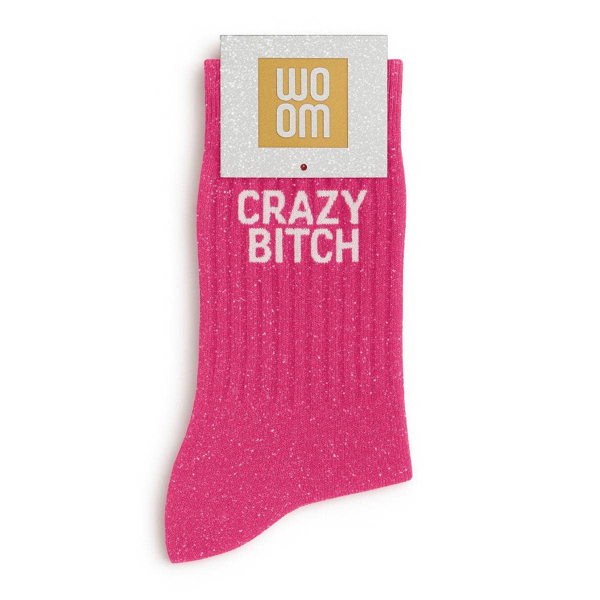 Chaussettes à Paillettes à Message "Crazy Bitch" Fuschia