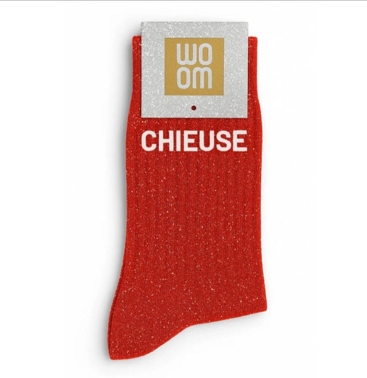 BEST SELLER Chaussettes à Paillettes à Message "Chieuse" Rouge