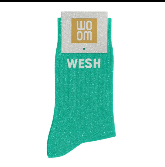 Chaussettes à paillettes "wesh" verte